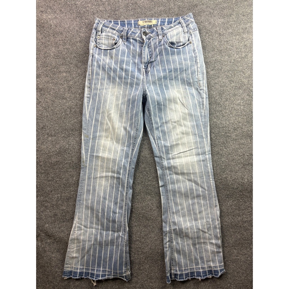 Rock & Roll Denim Trouser Women 30 Blue Striped High Rise Raw Hem Jeans
